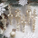 Mercury Glass Christmas Ornaments, Vintage Finial Decoration, Silver, 12-Pc by OuMuaMua