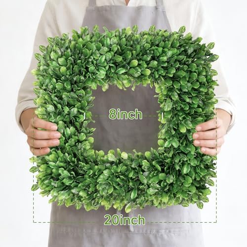 20 Inch Large Boxwood Wreath, Spring Summer Artificial Green Wreaths for Front Door Farmhous Wedding Window Hanging Wall All Year Round Indoor & Outdoor St Patrick's Day Decor - Image 2