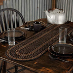 VHC Brands Farmhouse Primitive Jute Black Striped Oval Table Runner Decor 13"x48" - Image 2