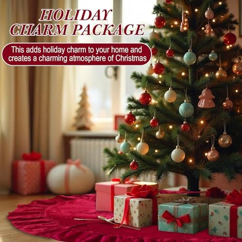 48 Inches Velvet Christmas Tree Skirt Decorations Red Wine Luxury Xmas Fur Plush Skirts for Merry Christmas Party Rustic Vintage Holiday Home Winter - Image 6
