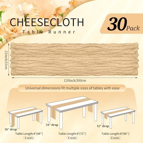 30 Pack Cheesecloth Table Runner 10FT Nude Table Runner Boho Gauze Cheese Cloth Table Runners Long Rustic Sheer Table Decorations for Wedding Party Baby Bridal Shower Birthday Holiday Home - Image 2