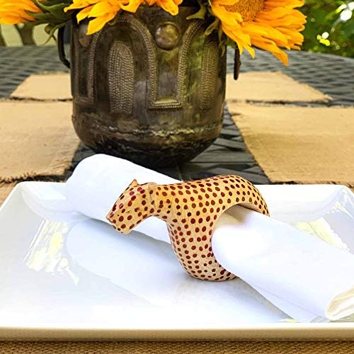 Global Crafts KWF012_C - Handcarved Mahogany Wooden Napkin Ring Holders - Cheetah, Set of 6 - Image 3