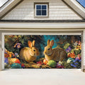 Easter Bunnies and Eggs Garage Door Banner 7x16FT, Cute Bunnies and Colorful Eggs Outdoor Spring Holiday Decoration for Yard and Garage by ANNAQUEEN