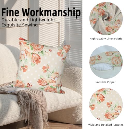Orange Flower Throw Pillow Covers 26"x26" Set of 4, Retro Floral Decorative Pillowcases for Sofa Chair Couch Bed Living Room Office Car Garden Patio Farmhouse Indoor Outdoor - Image 2