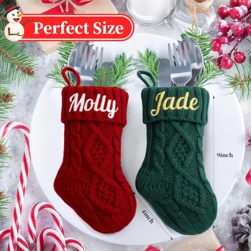 Personalized Mini Christmas Stockings - Custom Embroidered Name Knit Stockings for Baby,Kids,Family - Classic Cable Knit 9” Small Christmas Stocking Fireplace Holiday Decor Gifts(8 Pack) - Image 2