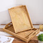 Rattan Rectangular Serving Tray with Handles, Hand-Woven Wicker Decorative Tray for Coffee Table,Vintage Boho Style Decor for Dining, Kitchen, Bathroom, Outdoor(17"x11.4"x1.9") - Image 5