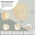 Juvale 20-Pack Gold Vinyl Placemats - Round Leaf Design Table Chargers for Dining Table Settings (14.4 Inches Place Mat) - Image 3
