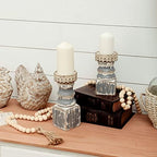 NIKKY HOME Rustic Wooden Pillar Candle Holders Set of 2, Shabby Chic Decor - Image 2
