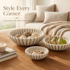 YMXYJM Decorative Bowl Set of 3, Fluted Resin Bowls for Home Decor, Beige - Image 4