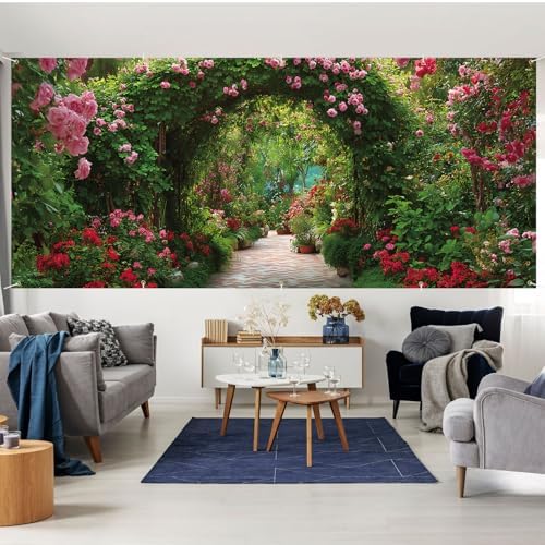 7 * 16FT Summer Garage Door Cover Decorations Sunset Palm Trees Garage Door Banner for Outdoor Indoor Summer Party Photography Backdrop (flower arch, 7 * 16 ft) - Image 6