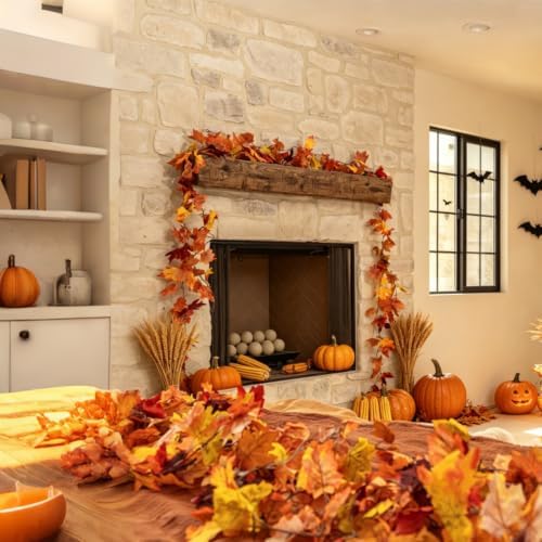 CQURE 10 Pack Fall Leaf Garland, Hanging Vines Garland Artificial Fall Maple LeavesThanksgiving Decor for Home Wedding Fireplace Party - Image 4