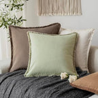 Foindtower Decorative Linen Fringe Throw Pillow Covers 26×26 Light Green - Image 5
