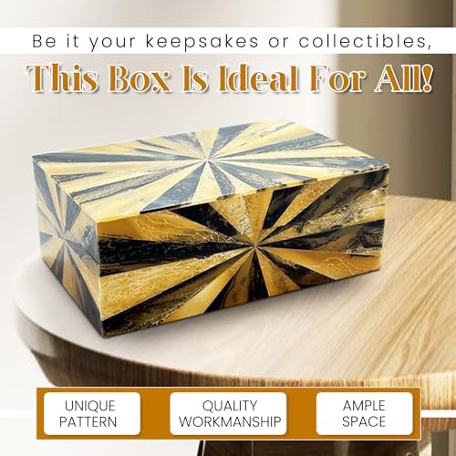 Perilla Home Home Decor Decorative Storage Wooden Box Small Yugen Organizer Tool Stash Card Craft Treasure Trinket Memory Keepsake Jewelry Box for Men and Women, Gifts For All, Black, Yellow and Brown - Image 3
