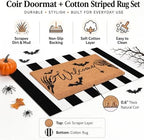Halloween Welcome Door Mat Combo Set, Skeletal Hand Coco Coir Doormat -28" x 43" Black and White Striped Rug, Autumn Front Porch Entryway Decor Floor Mat - Image 2