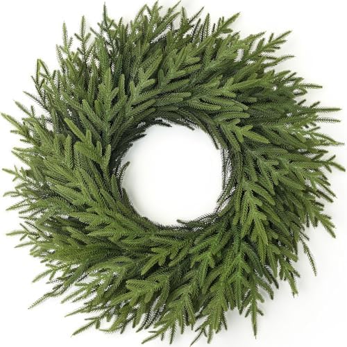 26" Artificial Norfolk Pine Wreath, Christmas Greenery for Front Door Decor by Juxdp