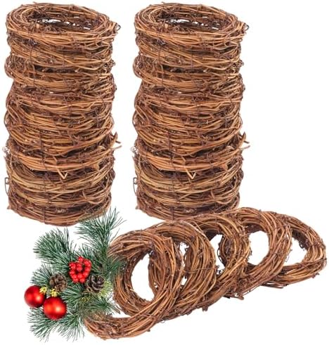 25 Pieces 4.72 Inch Natural Grapevine Wreath, Small Grapevine Wreaths, Vine Branch Wreath, for Christmas, Weddings, DIY Crafts, Parties and Festive Holiday Ornaments by KUKLIPJIM