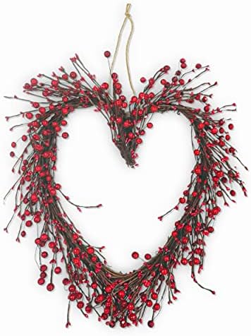 4E's Novelty Valentines Day Wreath - 15" Heart Grapevine Wreath with Red Berries for Valentines Day Indoor Outdoor Decorations by 4EsNovelty