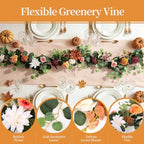 Aneco 2 Pack Artificial Eucalyptus Garland with Flowers 12FT Flower Garland Artificial Rose Floral Vine Garlands for Wedding Bridal Shower Party Backdrop Wall Table Mantle Table Decor, Terracotta - Image 3