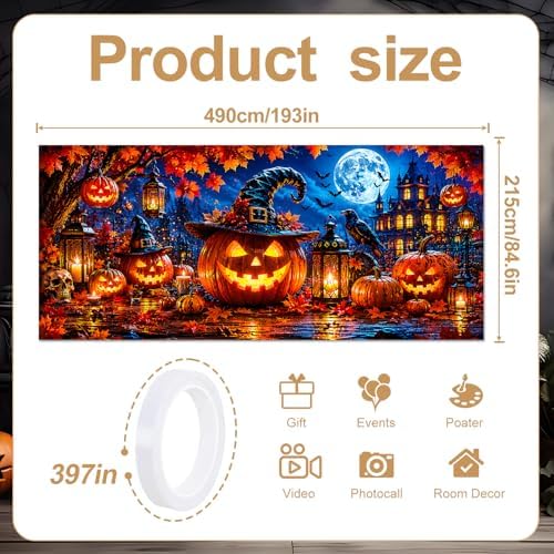 Halloween Garage Door Banner Background Cover 7x16 FT Large Spooky Pumpkin Witch Hat Haunted House Backdrop Hanging Decor for Double Car Garage Door Outside Yard Party Holiday Decorations - Image 2