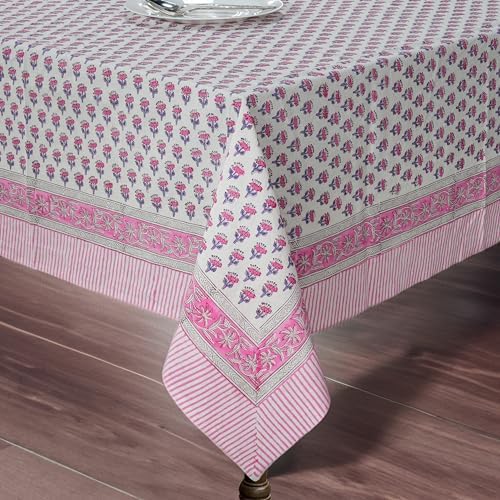 CPC Tablecloth 100% Cotton 72x190 Inch Indian Block Print Rectangle Table Cover, Pink Table Cloth for Weddings, Spring/Summer, Barbeque - Pink Sapphire - Image 3