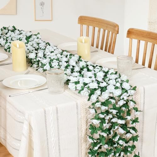 18 Pack 144 FT Artificial Flower Garland Fake White Roses Vines Flowers - Image 2