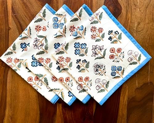 ATOSII Flora Bloom 100% Cotton Fall Cloth Dinner Napkins, Handblock Print, Washable Durable Linen for Everyday Use Wedding Parties Outdoors Christmas Thanksgiving I 20 X 20 Inches I Set of 4 - Image 4