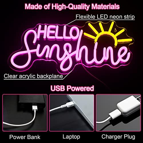 Horseneon Hello Sunshine Neon Sign Sun Neon Light for Room Bedroom - Image 3