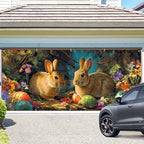 Easter Bunnies and Eggs Garage Door Banner 7x16FT, Cute Bunnies and Colorful Eggs Outdoor Spring Holiday Decoration for Yard and Garage - Image 2