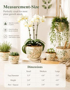 Retro Ceramic Garden Pots, 5.8 Inch Plant Pots with Drainage and Attached Saucer Set of 4, Chinoiserie Floral Large Flower Pots for Home Decor, Plant Lover Gifts, White Green - Image 4