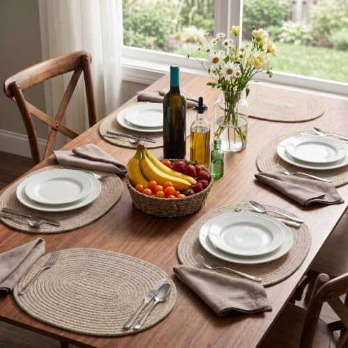Oval Woven Cotton Placemats Set of 6, Thick Braided Rope Table Mats, 17 x 13 Inches Large Non Slip Heat Resistant Place Mats for Dining Table, Farmhouse Boho Hot Pads for Kitchen Decor (6, Brown) - Image 5