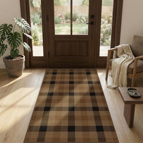 Easy Jute Plaid 3x5 Entryway Rug, Brown Checkered Washable Front Door Mat, Indoor Outdoor Farmhouse Non Slip Rug for Porch, Entrance, Balcony and Kitchen - Image 3