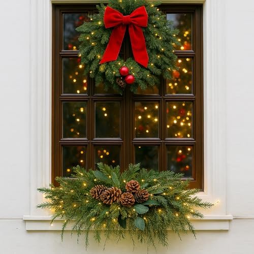 Yalikop 1 Pcs 24.5 Inch Christmas Swags with Light, Pine Cone - Image 6
