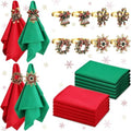 Ziliny 16 Pcs Cotton Christmas Napkins and Rings Set, 8 Washable Thanksgiving Napkins Cloth, 8 Xmas Napkin Rings for Xmas Dinner Party Table Decoration(Retro Style) by Ziliny