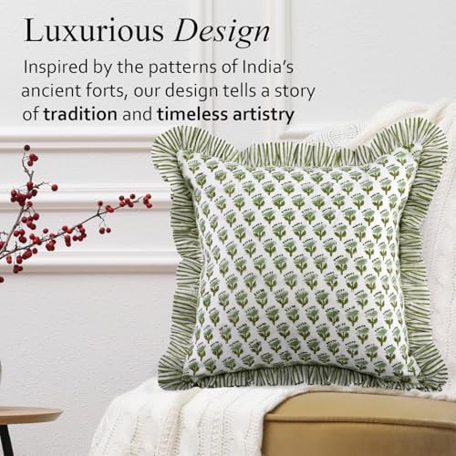 CPC Block Print Ruffle Throw Pillow Cover Emerald Green 18"x18", Pack of 2 - Image 4