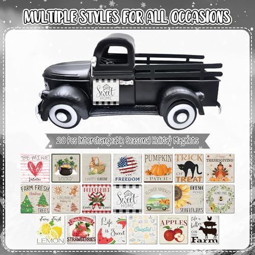 Pumpkin Decor 13.4" Farmhouse Vintage Truck with 20 Magnets, Black - Image 2