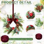 10 PCS Mini Christmas Wreaths for Cabinets 9" Christmas Kitchen Cabinet Small Wreaths with Red Ball Red Berry Pine Needles for Indoor Outdoor Farmhouse Home Wall Window Festival Wedding Decor - Image 4