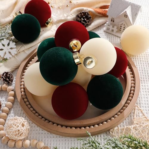 Simgoing 15 Pcs Velvet Christmas Ornaments 3.15'' Red Green Cream - Image 5