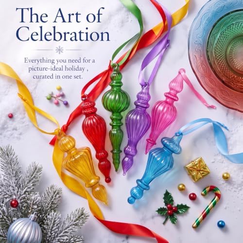 Sotiff 6 Pcs Vintage Glass Christmas Ornaments, Multicolor Mercury Finial - Image 5