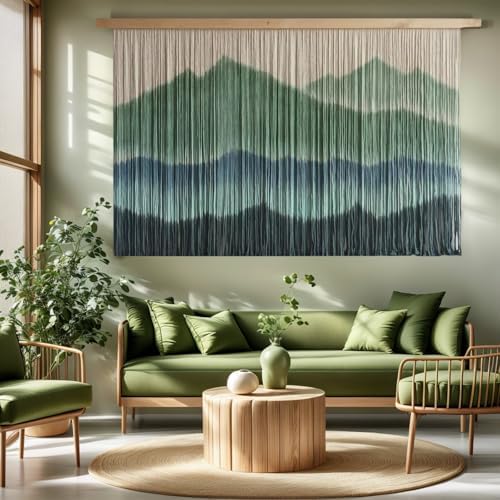 Sdjazl Woven Boho Macrame Wall Hanging Home Decor Tapestry Dip-Dyed Large Modern Handmade Colorful Mountain Landspace for Living room (green) by Sdjazl