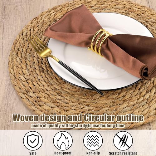 Kochorie Set of 12 Round Woven Placemats - 13.8 Inches Natural Boho Rattan Wicker Table Mats for Home Dining Table - Image 3