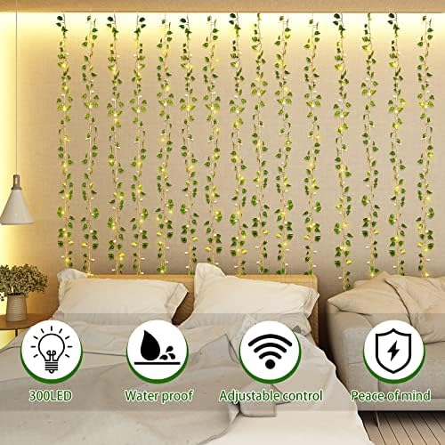 Unittype 15 Pcs 6.6 ft Fake Vines with Lights for Bedroom 300 LED, Ivy Leaf - Image 6
