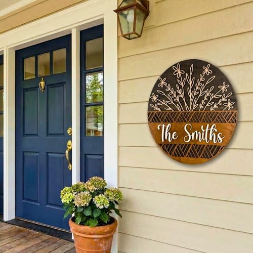 Personalized 14'' Welcome Sign for Front Door Decor,3D Custom Last Name Sign for Front Door,Modern Farmhouse Wood Round Wreath,Custom Name Housewarming,Wedding & Engagement Gifts for New Home - Image 5