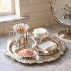 Rtteri 3 Pack Silver Serving Trays Set 8''/10''/12'' Vintage Embossed Round Coffee Table Platters Party Decor Metal Plates Silver Plated Jewelry Display Plates for Wedding Dessert Fruit(Baroque) - Image 5