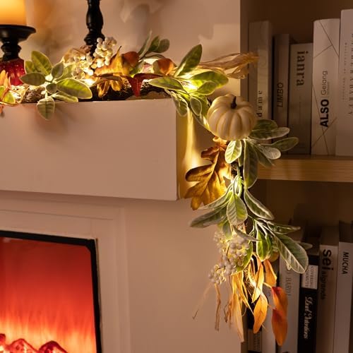 Valery Madelyn 6ft Fall Garland for Mantle with Pumpkins - Image 2