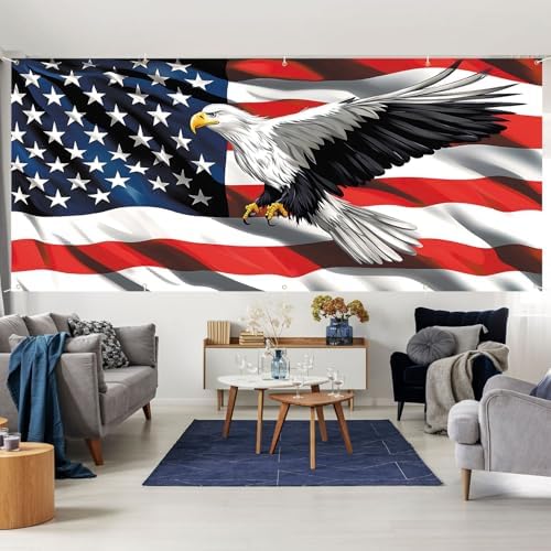 7 * 16FT Eagle USA Flag 4 of July Garage Door Cover Decorations Independence Day Garage Door Banner for Outdoor Indoor Patriot Party Photography Backdrop - Image 6