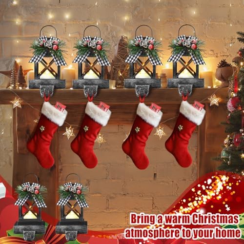 Therwen 4 Pcs Christmas Stocking Holders Lantern, LED, Classic, Black - Image 4