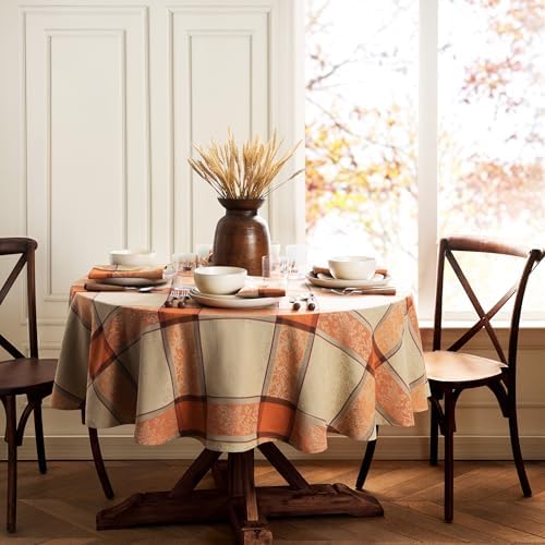 Threadmade Autumnal Harvest Jacquard Tablecloth, Multicolor - 70" W x 70" L Round - Image 2