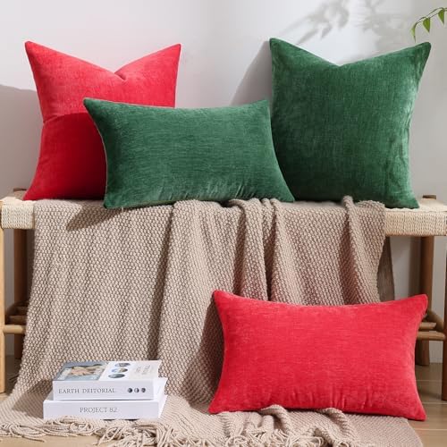 decorUhome Soft Chenille Christmas Red Throw Pillow Covers 24X24 Set of 2 - Image 2