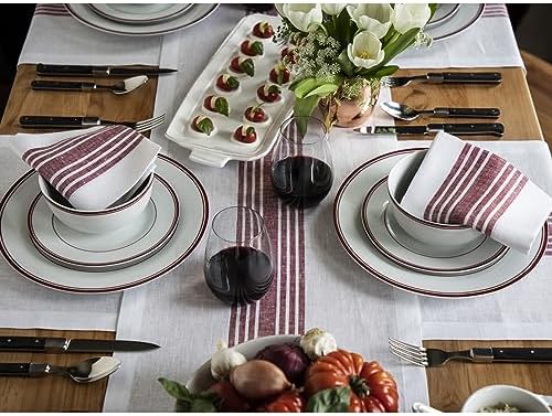 Solino Home 100% Linen Table Runner, 14 x 60 in, Burgundy and White Striped - Image 2