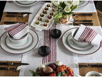 Solino Home 100% Linen Table Runner, 14 x 108 in, Burgundy and White Stripe - Image 2